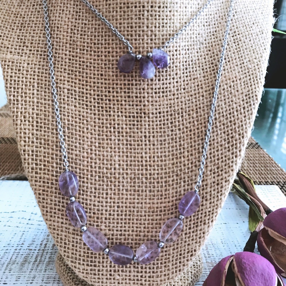 Dainty Layered necklace set of two-Amethyst